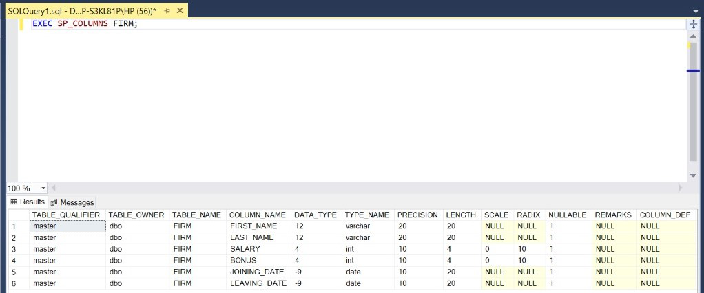 Information schema columns